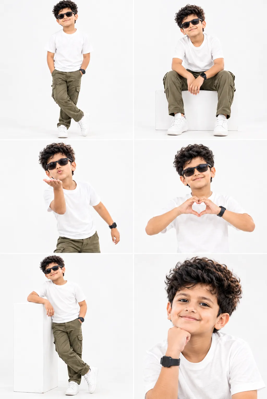 Six-Pose Fashion Collage of a 6-Year-Old Boy