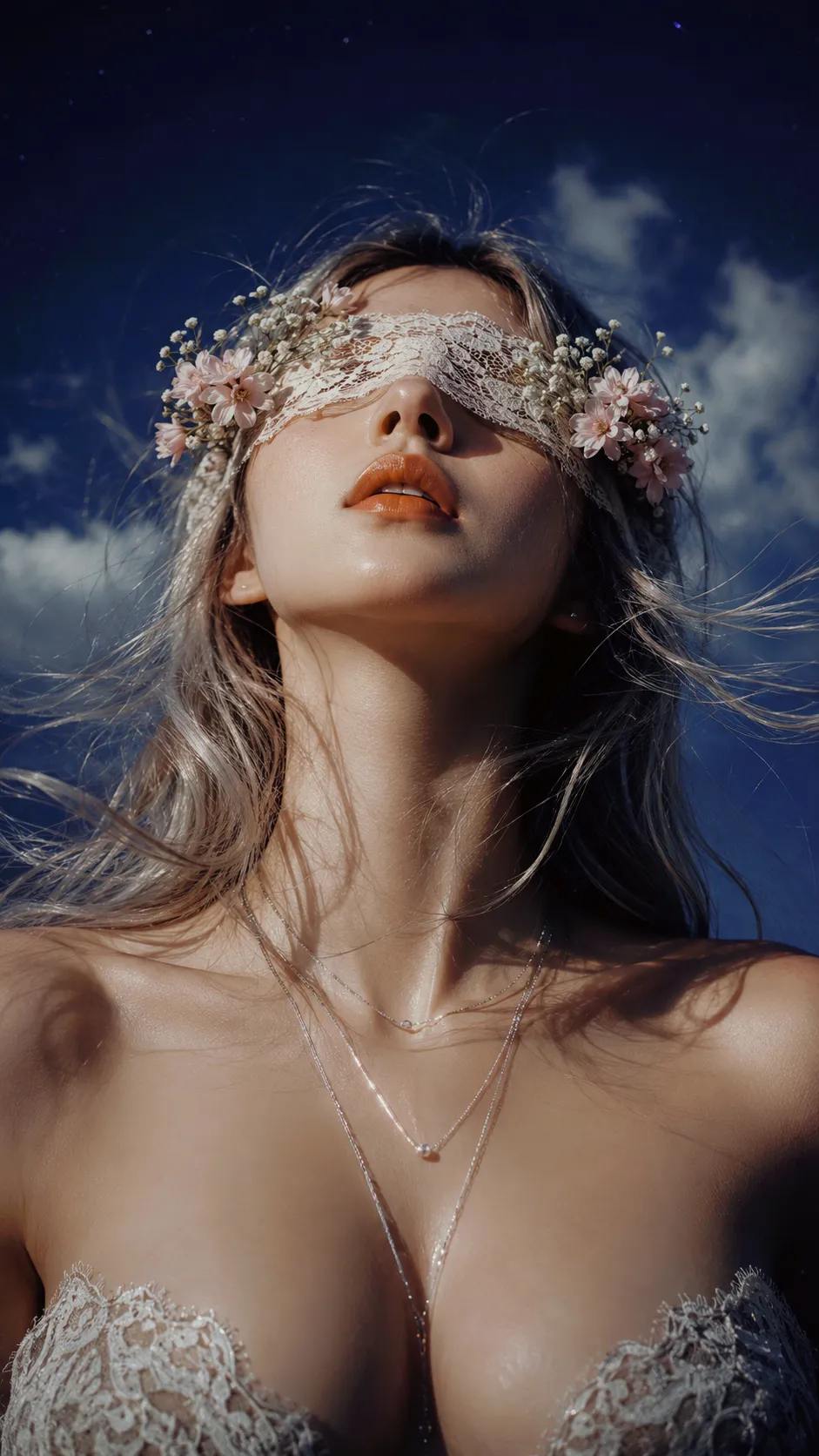 Dreamlike Floral Blindfold Editorial Portrait output 1