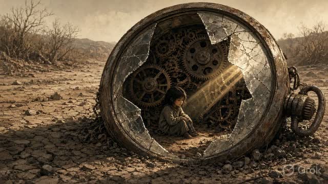 Melancholic Girl Inside a Colossal Pocket Watch