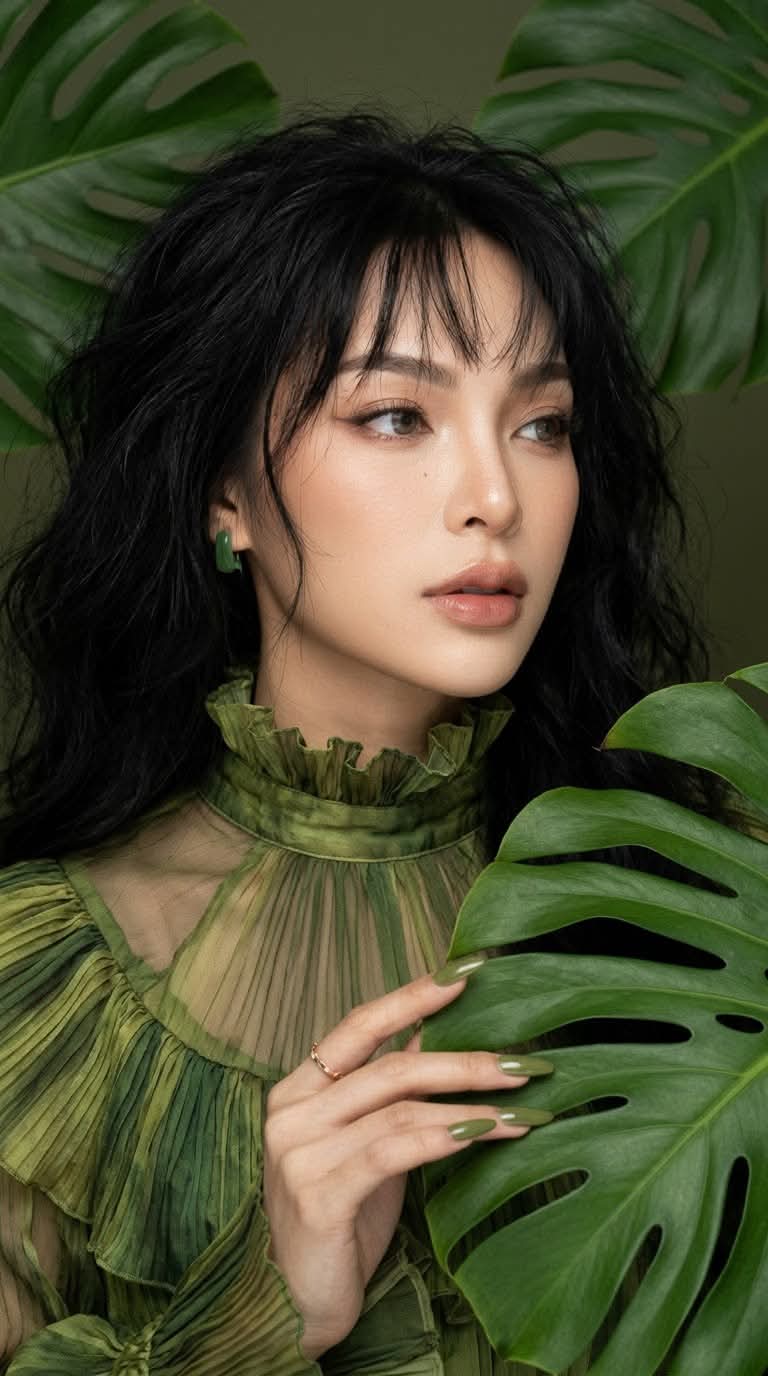 Moss-Green Editorial Portrait Among Tropical Leaves output 8