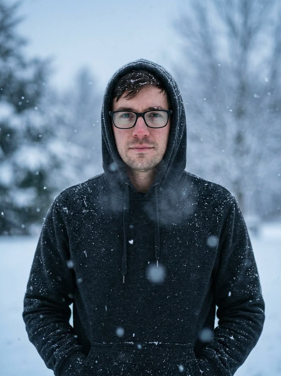 Photorealistic Portrait in Falling Snow output 1