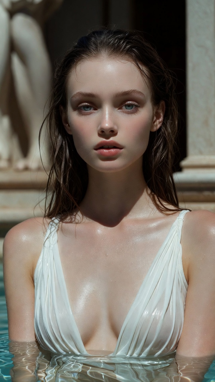 Create a Dominant Editorial Portrait Beside an Ancient Marble Pool