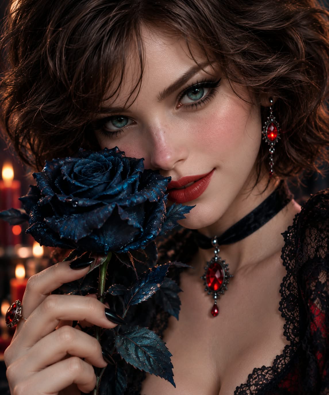Gothic Portrait with a Midnight-Blue Rose output 1