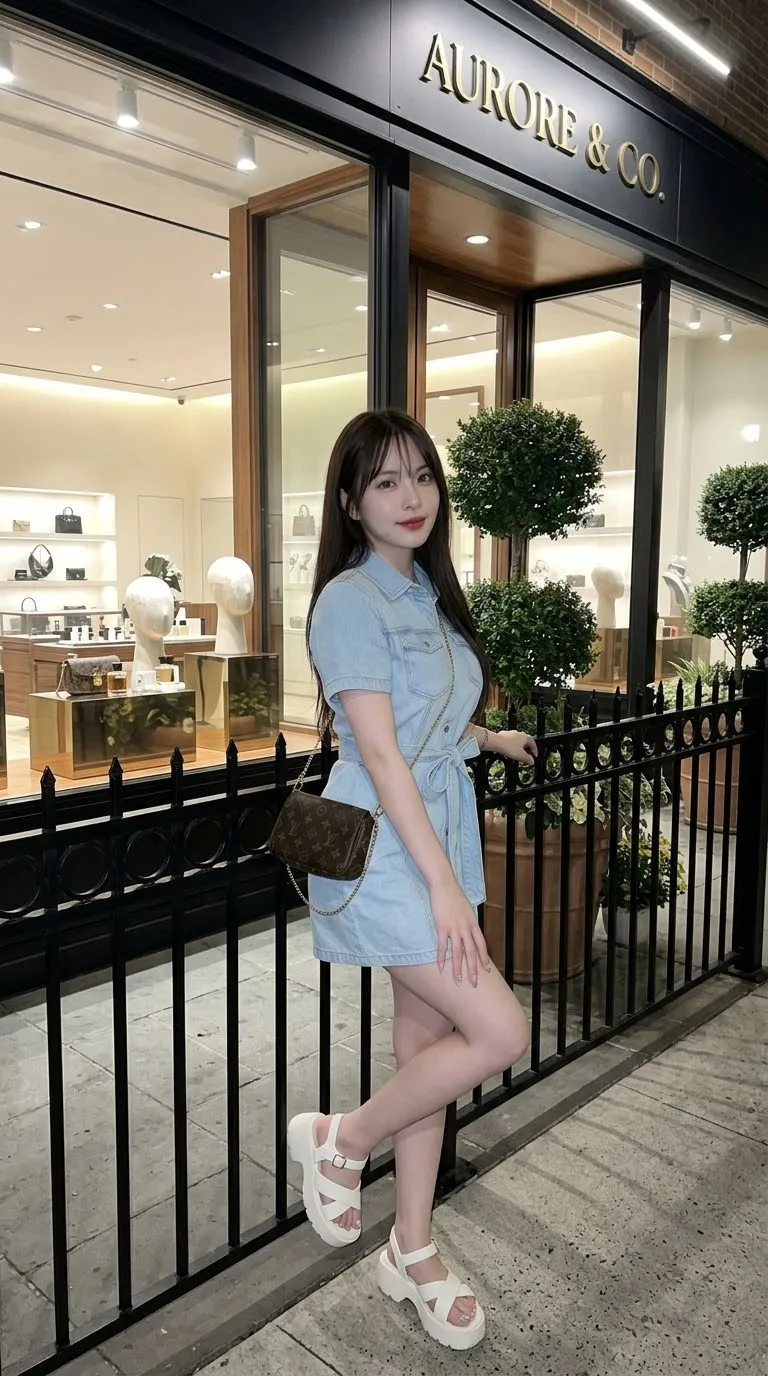 Urban Night-Flash Denim Portrait