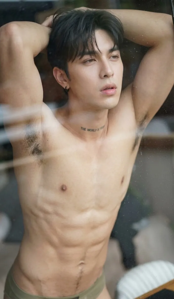 Candid Morning Stretch Behind a Glass Door output 2