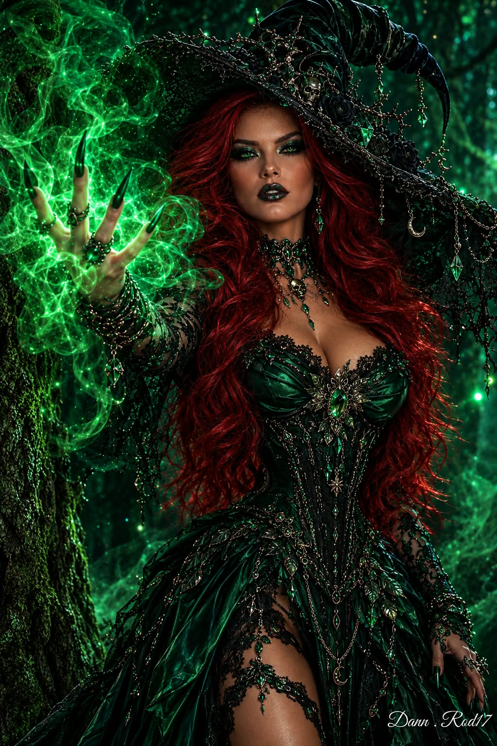 The Emerald Witch — Gothic Fantasy Portrait