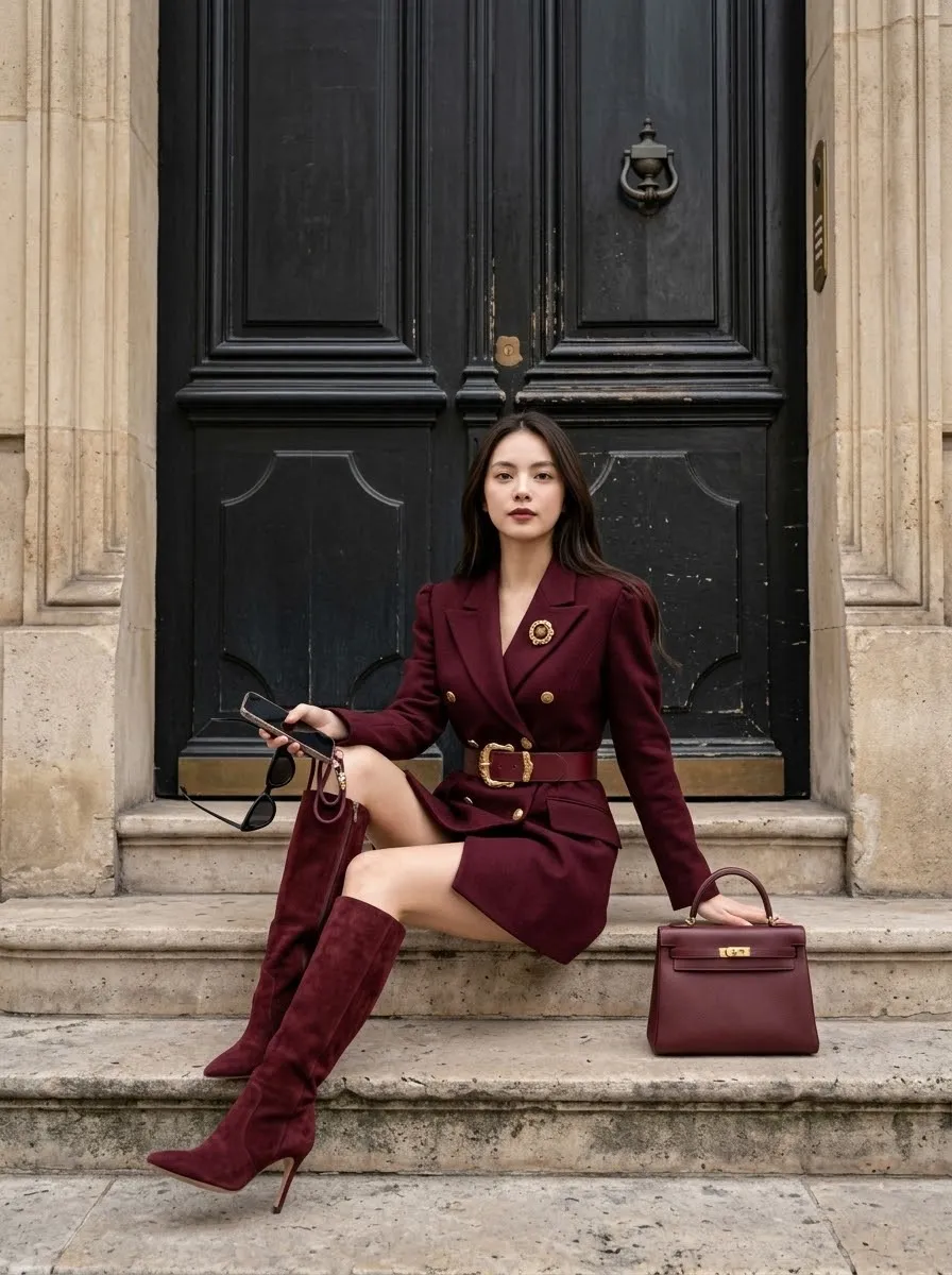 Burgundy Luxury Street-Style Fashion Portrait output 2