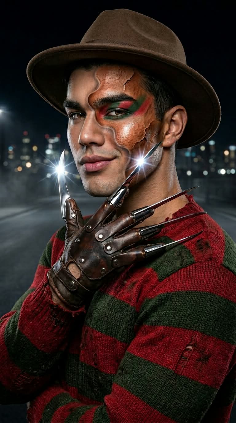 Cinematic Freddy Krueger-Inspired Fashion Portrait output 1