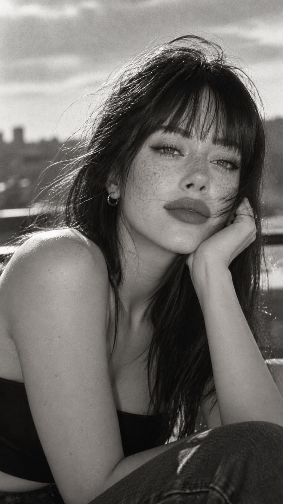 Photorealistic Black-and-White Beauty Close-Up output 2