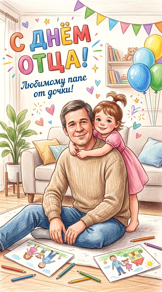 Colored-Pencil Father’s Day Illustration with a Daughter
