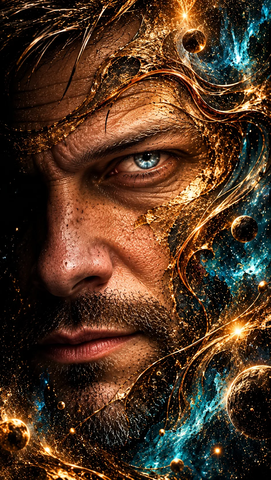 The Cosmic Vision: Gold-and-Blue Portrait output 1