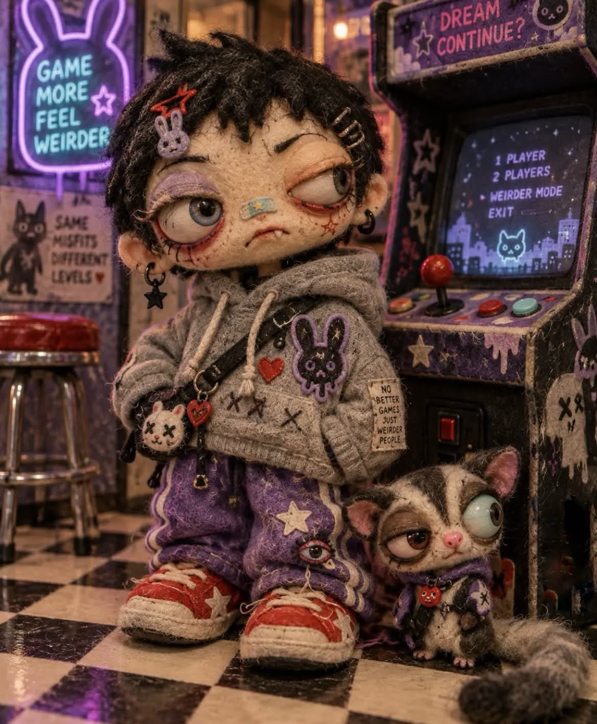 Handmade Weirdcore Soft-Sculpture Scene