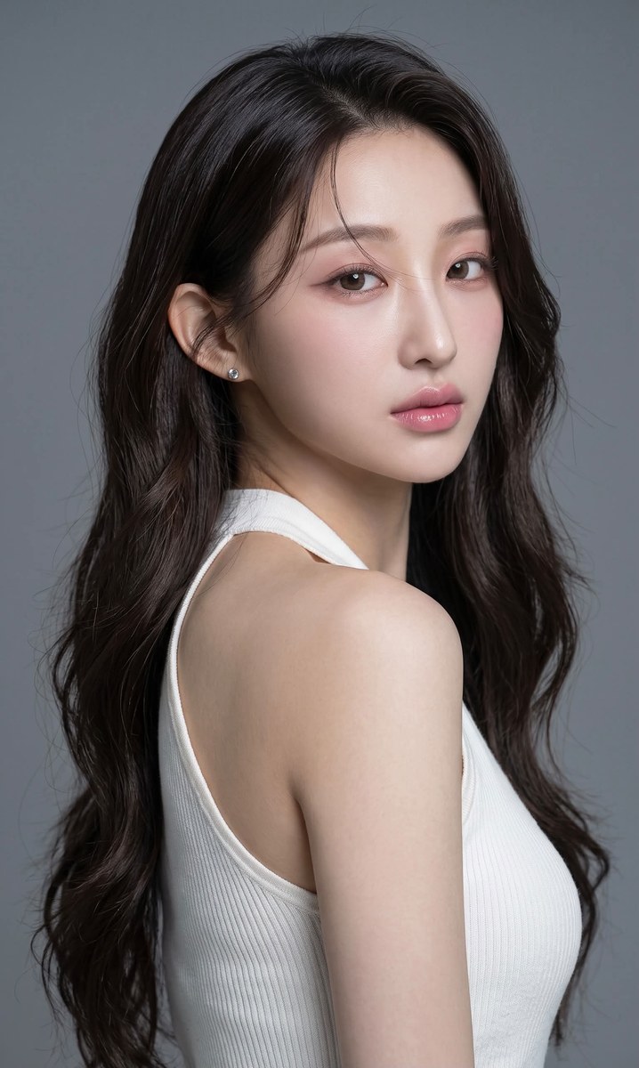 K-Beauty Soft Gray Halter Portrait