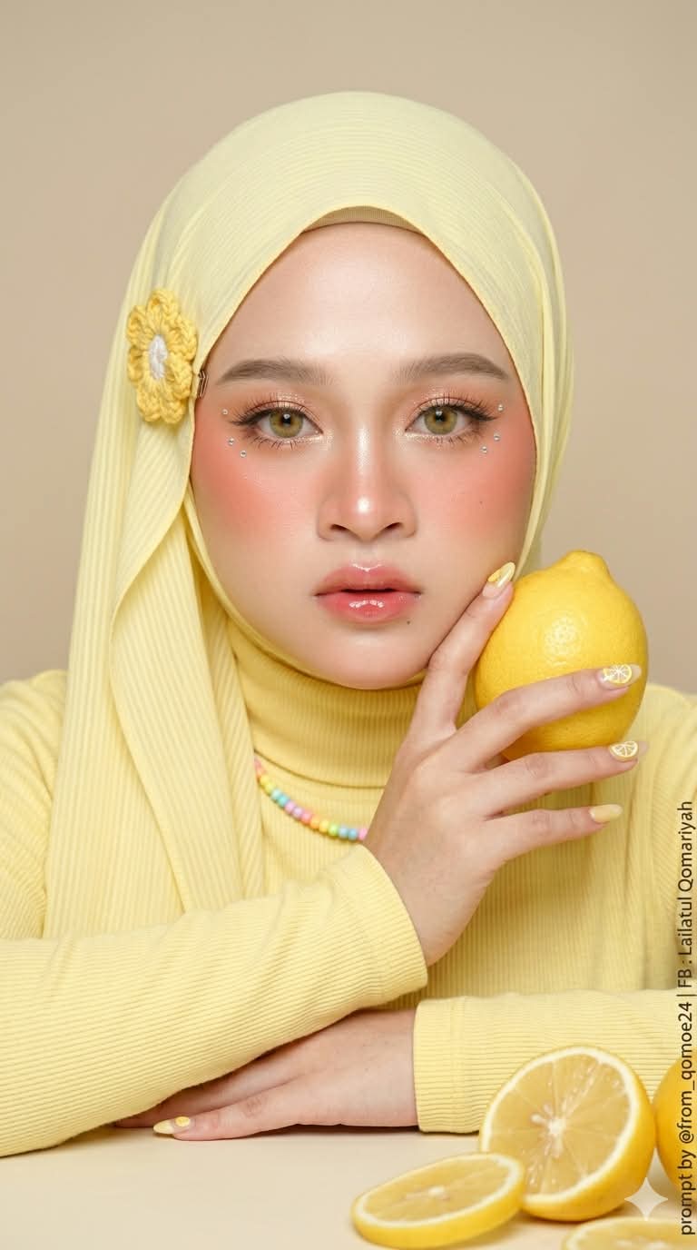 Young Woman in a Lemon-Themed Hijab Portrait output 2