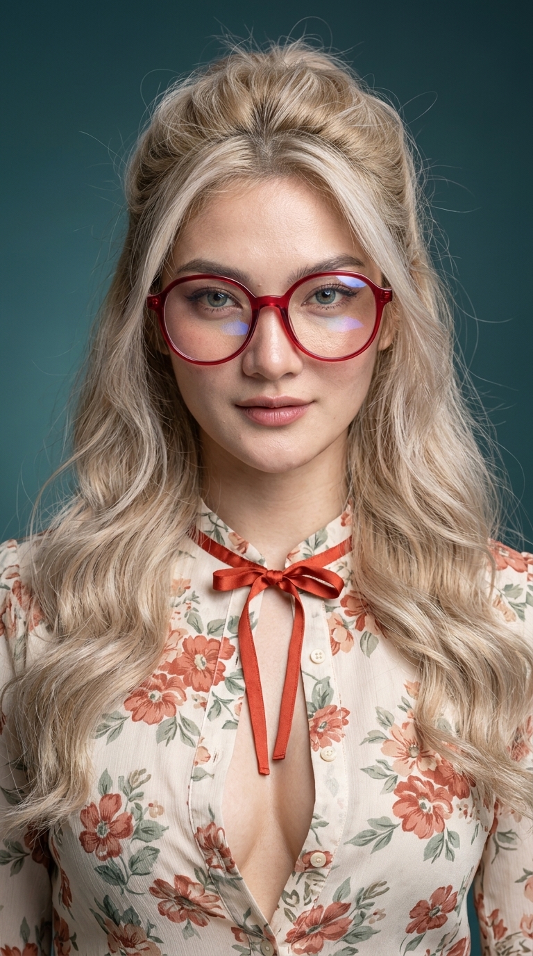 Vintage Luxury Fashion Portrait with Red Glasses