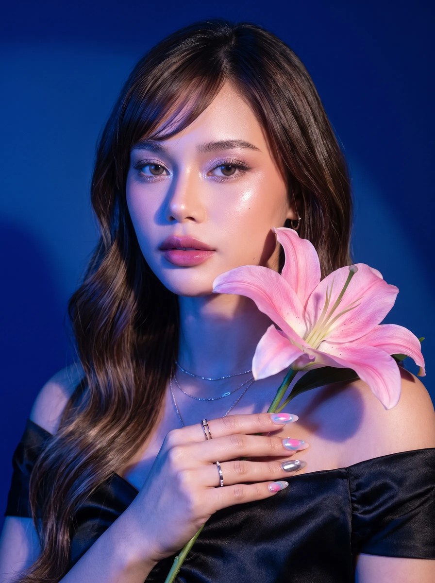 Pink Lily and Royal Blue Beauty Portrait