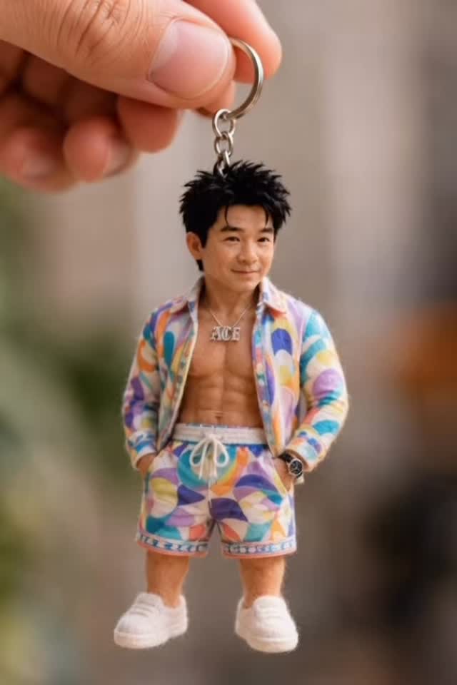 Photorealistic Felt Plush Keychain Portrait