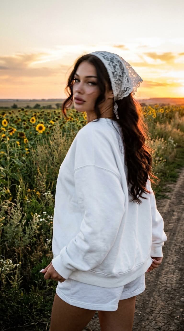 Candid Sunset Field Portrait with Film Grain