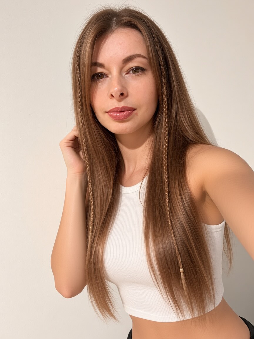Natural Summer Selfie with Long Hair and Micro-Braids output 1