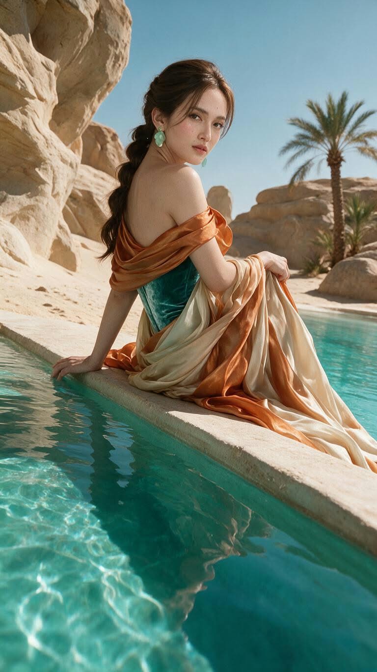 Luxury Fashion Editorial at a Desert Oasis output 2