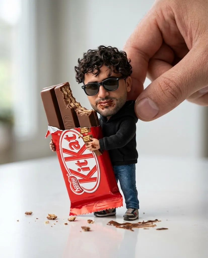 Photorealistic Bobblehead with a Giant KitKat