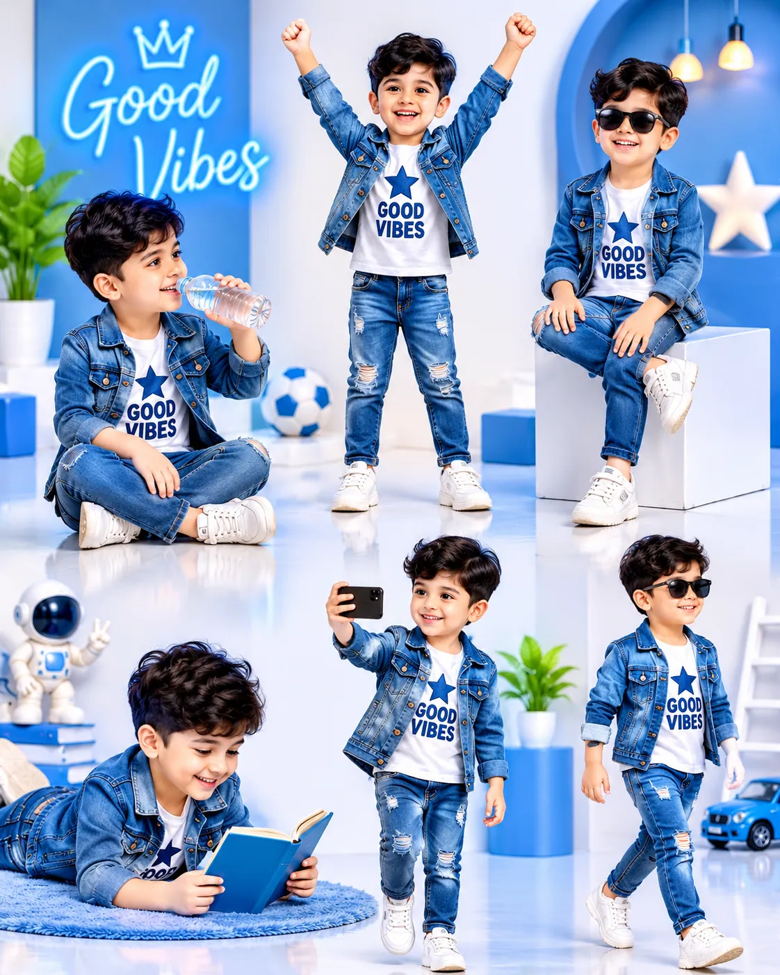 Blue-Themed Good Vibes Collage of a Boy