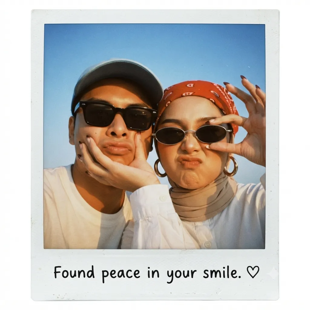 Golden-Hour Couple Selfie in a Vintage Polaroid Frame output 5