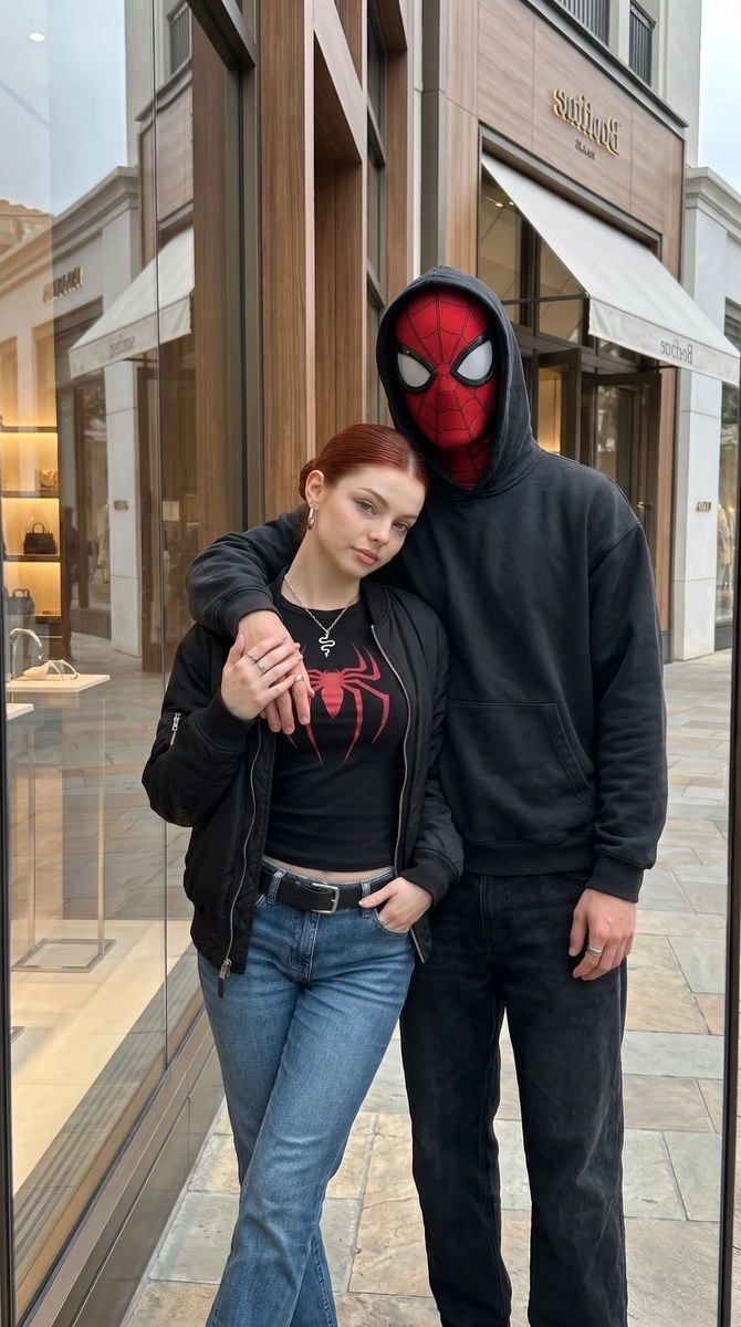 Couple’s Spider-Man Storefront Mirror Selfie output 4