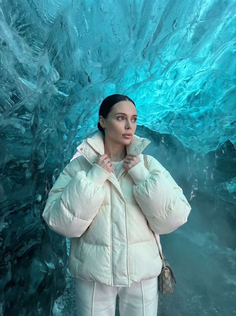 Luxury Winter Fashion in a Blue Ice Cave
