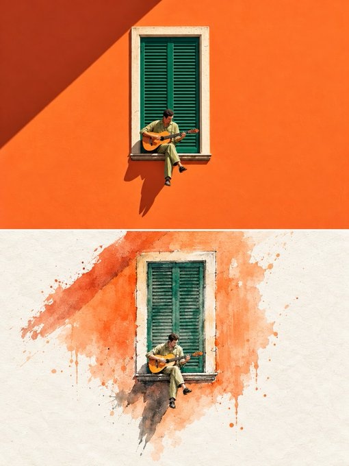 Split Photo and Minimalist Ink-Wash Composition output 1