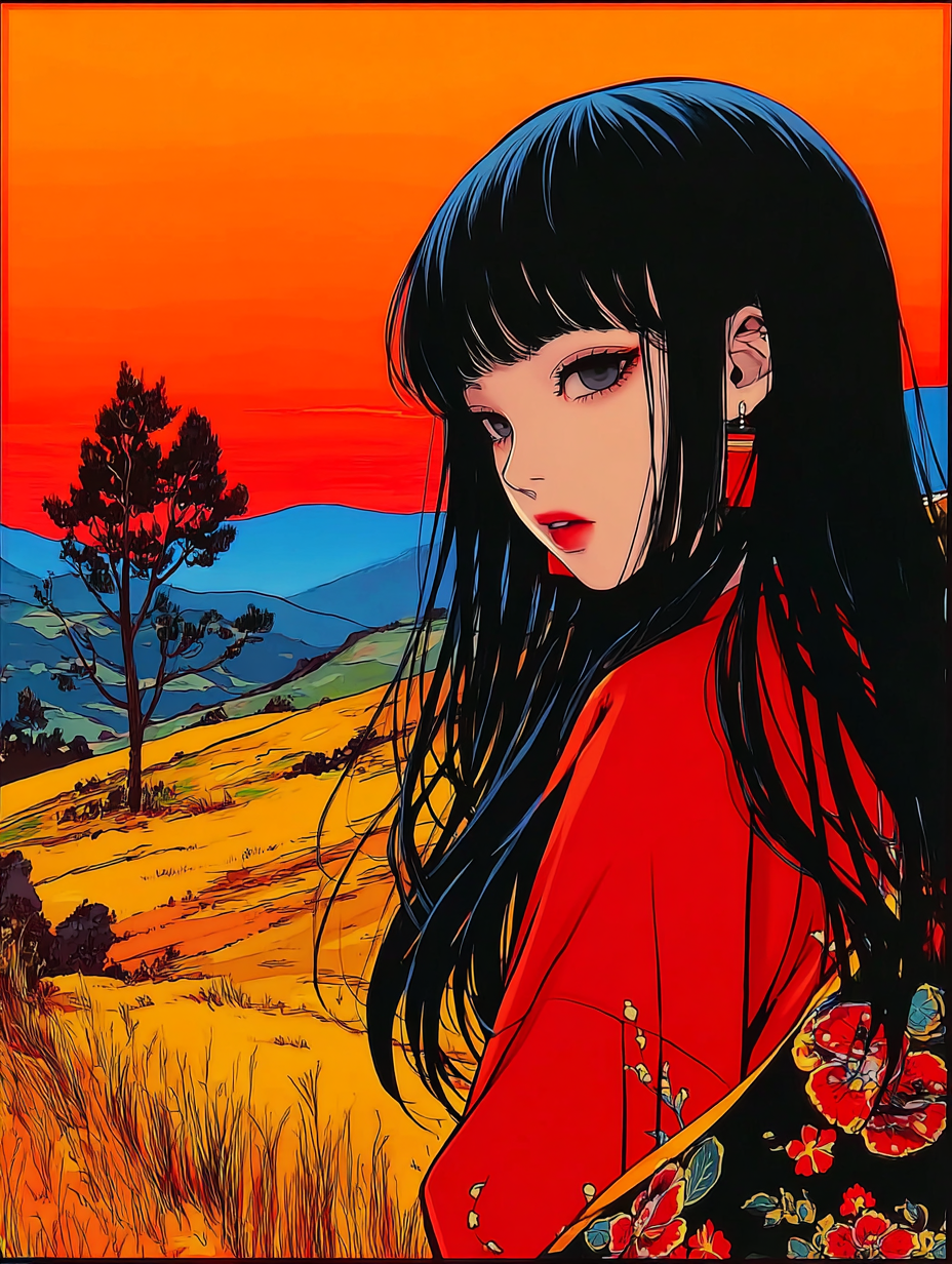 Dramatic Close-Up of a Woman Peeking from Behind a Tree