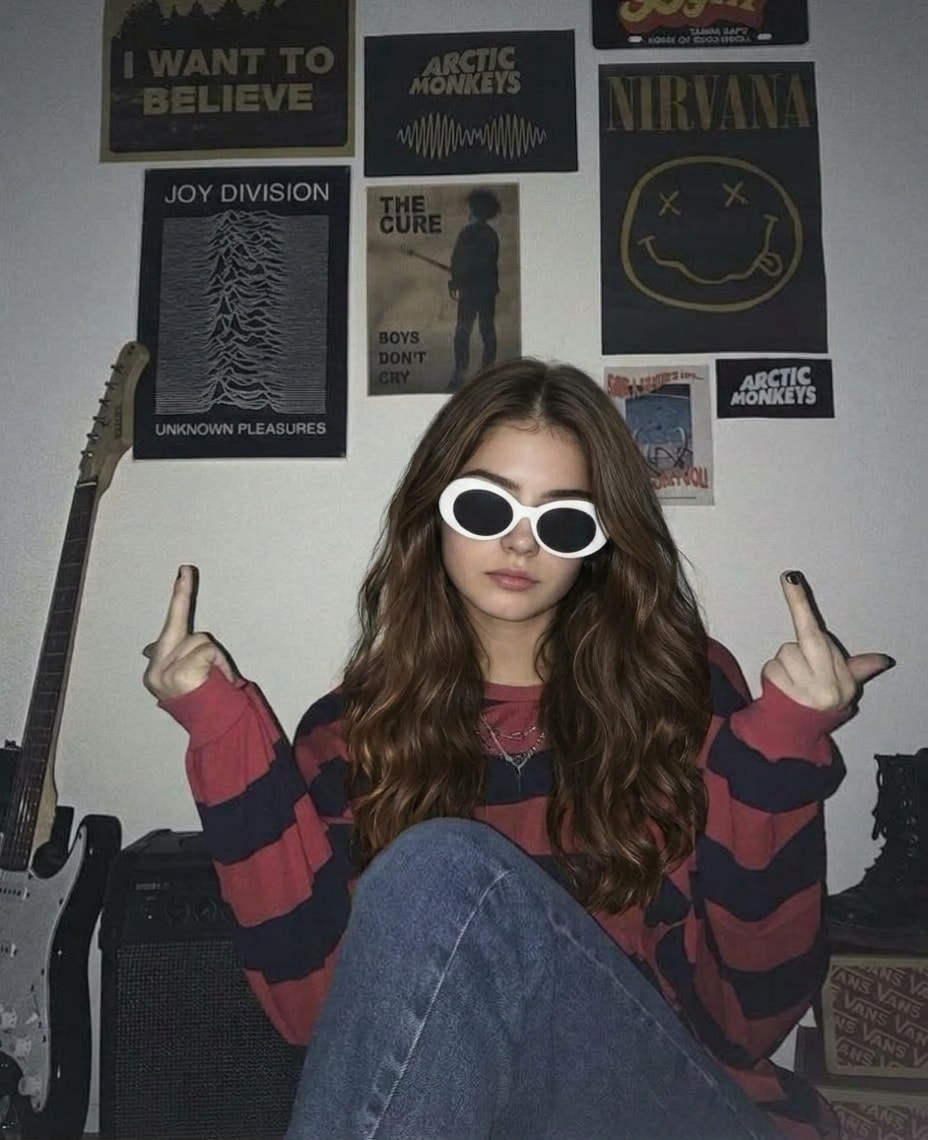 Defiant 90s Grunge Bedroom Portrait