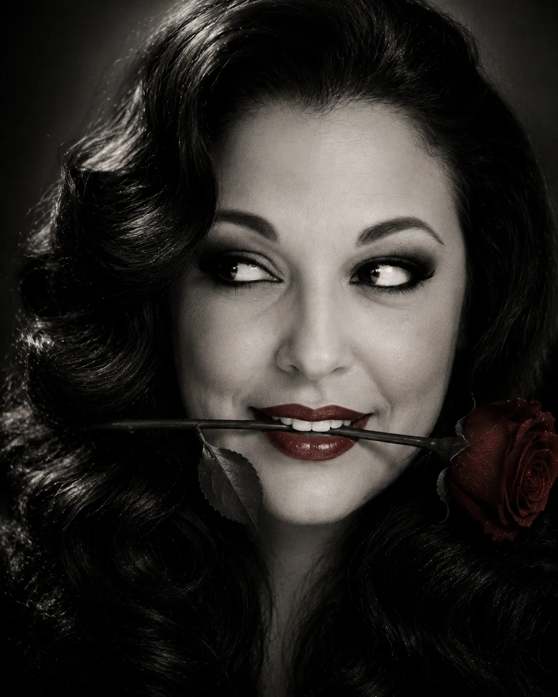 Vintage Hollywood Film Noir Rose Portrait