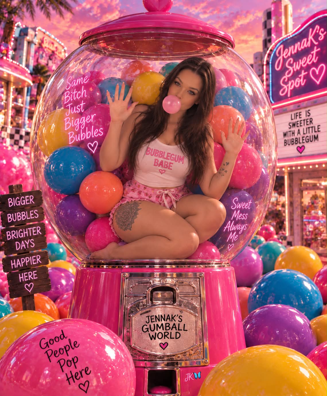 Bubblegum Babe in a Giant Gumball Machine