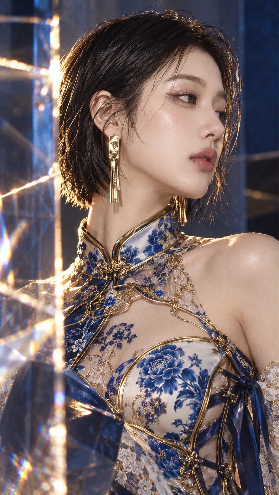Azure Porcelain Avant-Garde Cheongsam Portrait output 1