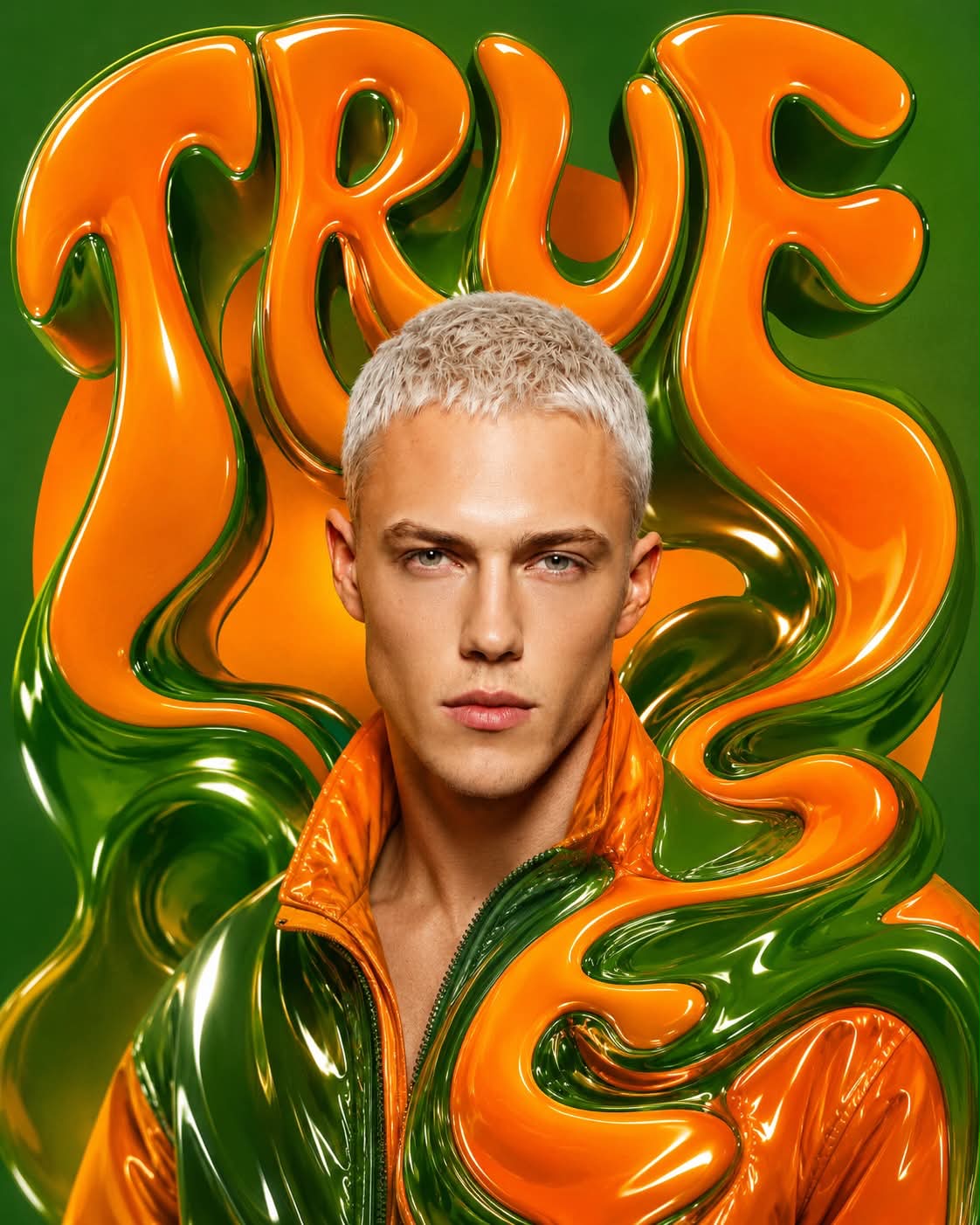 Psychedelic Editorial Portrait with Sculptural Typography output 3