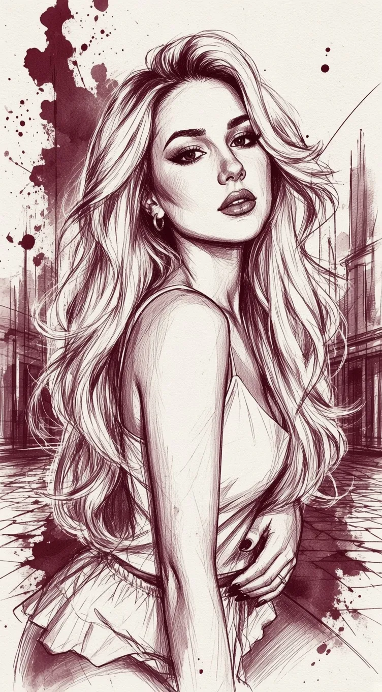 Burgundy Ink Fashion Portrait output 4