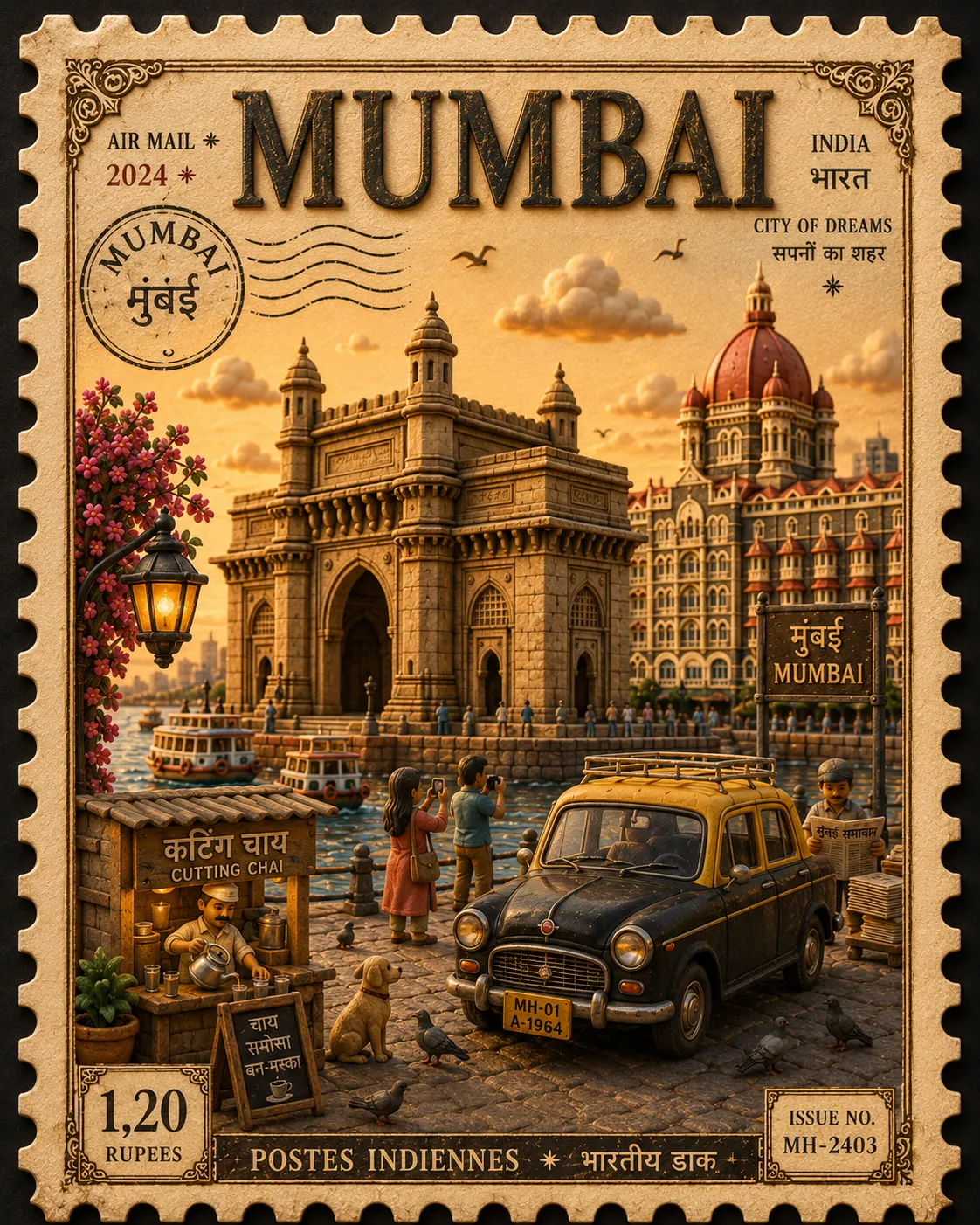 Collectible Vintage Postage Stamp City Diorama output 2