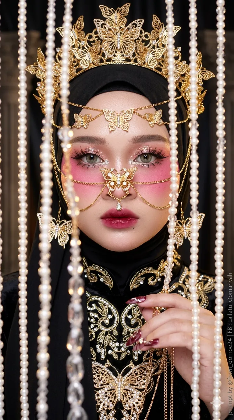 Hijab Portrait Behind a Beaded Curtain