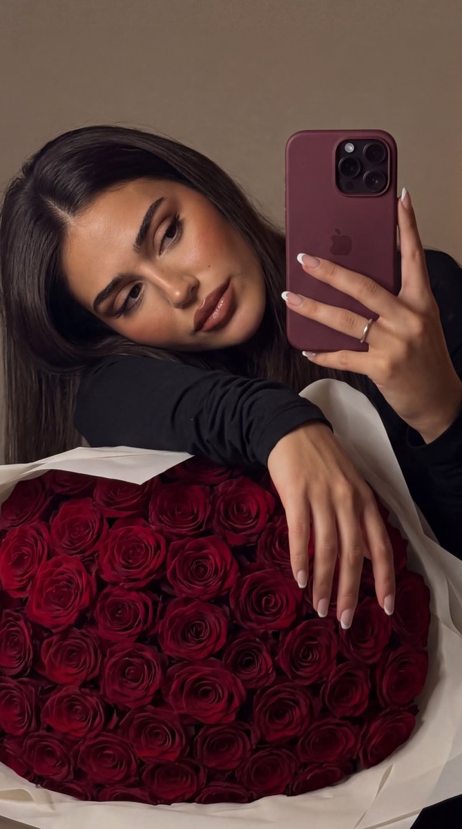 Photorealistic Evening Mirror Selfie with Red Roses output 2