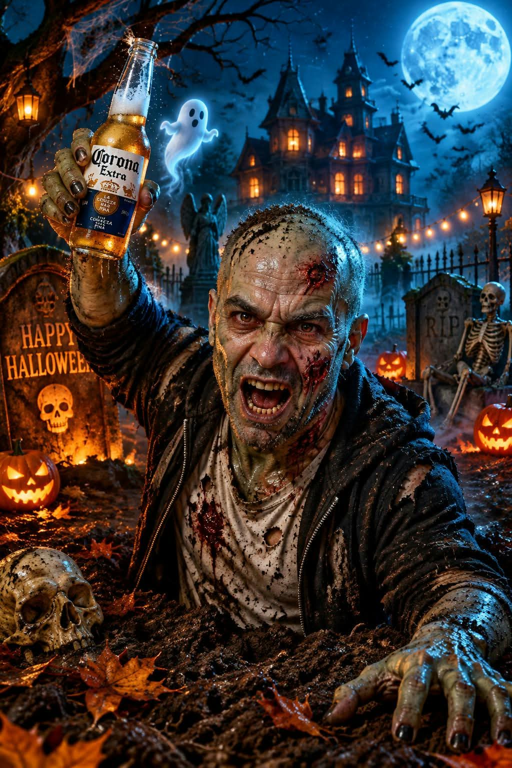 Photorealistic 3D Halloween Zombie Poster output 1