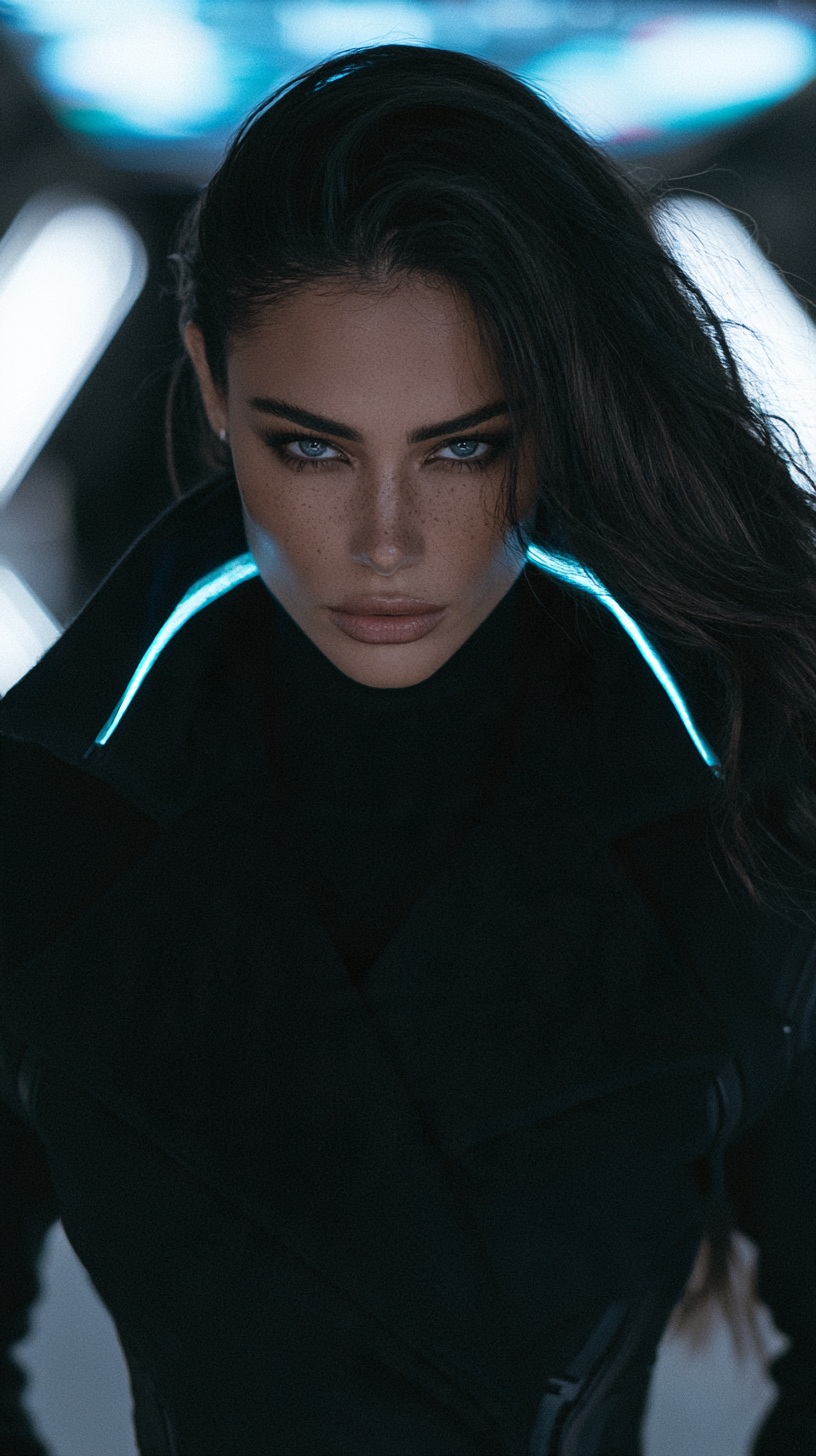Cyberpunk Fashion Portrait Beneath a Holographic Billboard output 2