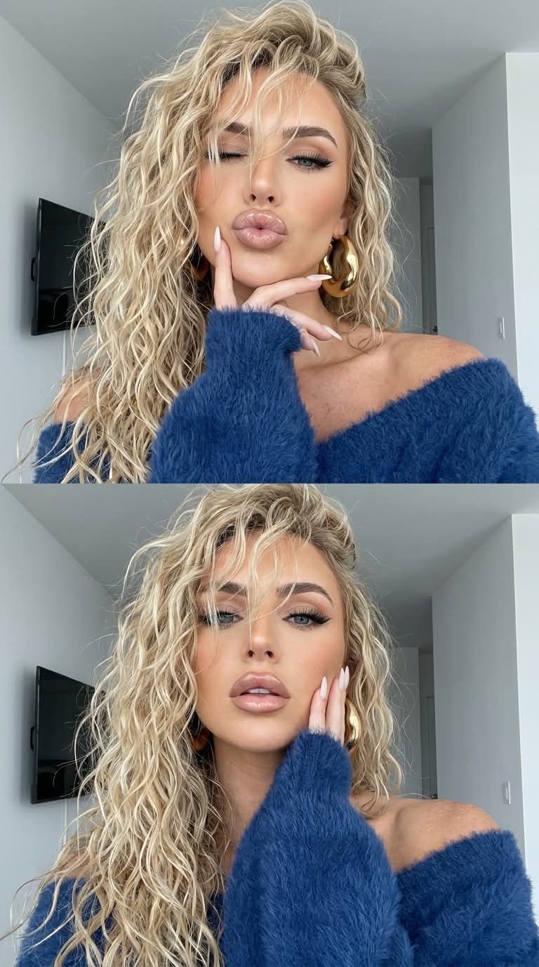 Glamorous Curly-Hair Beauty Portrait Collage