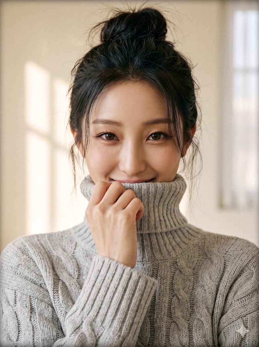 Warm Knitwear Portrait with a Messy Bun output 2