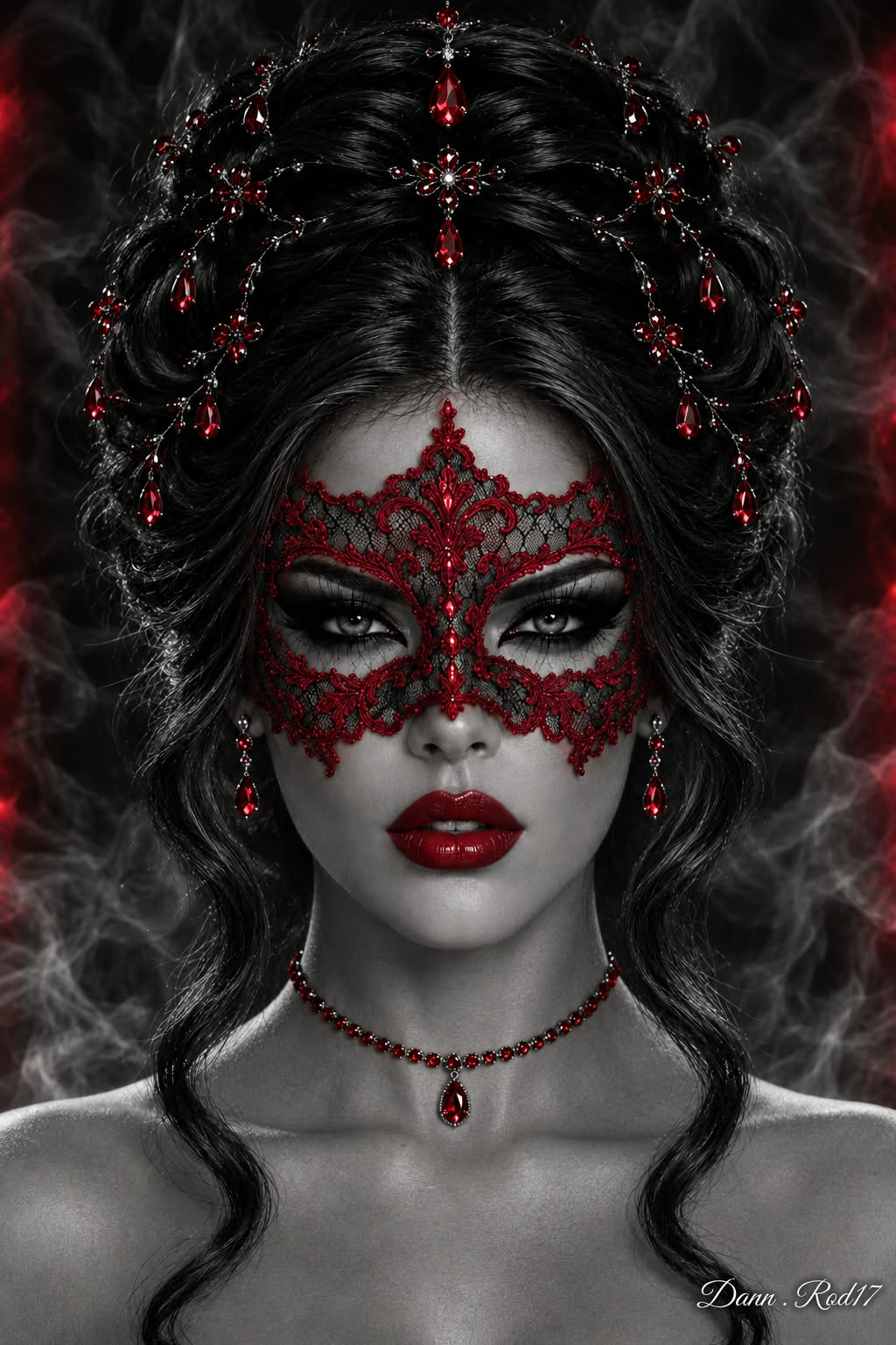 Black, White, and Red Gothic Masquerade Portrait output 1