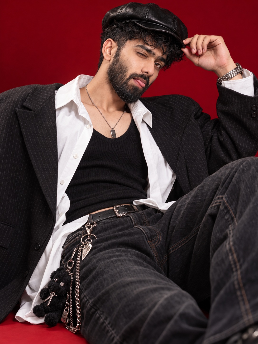 Playful High-Fashion Portrait in Red
