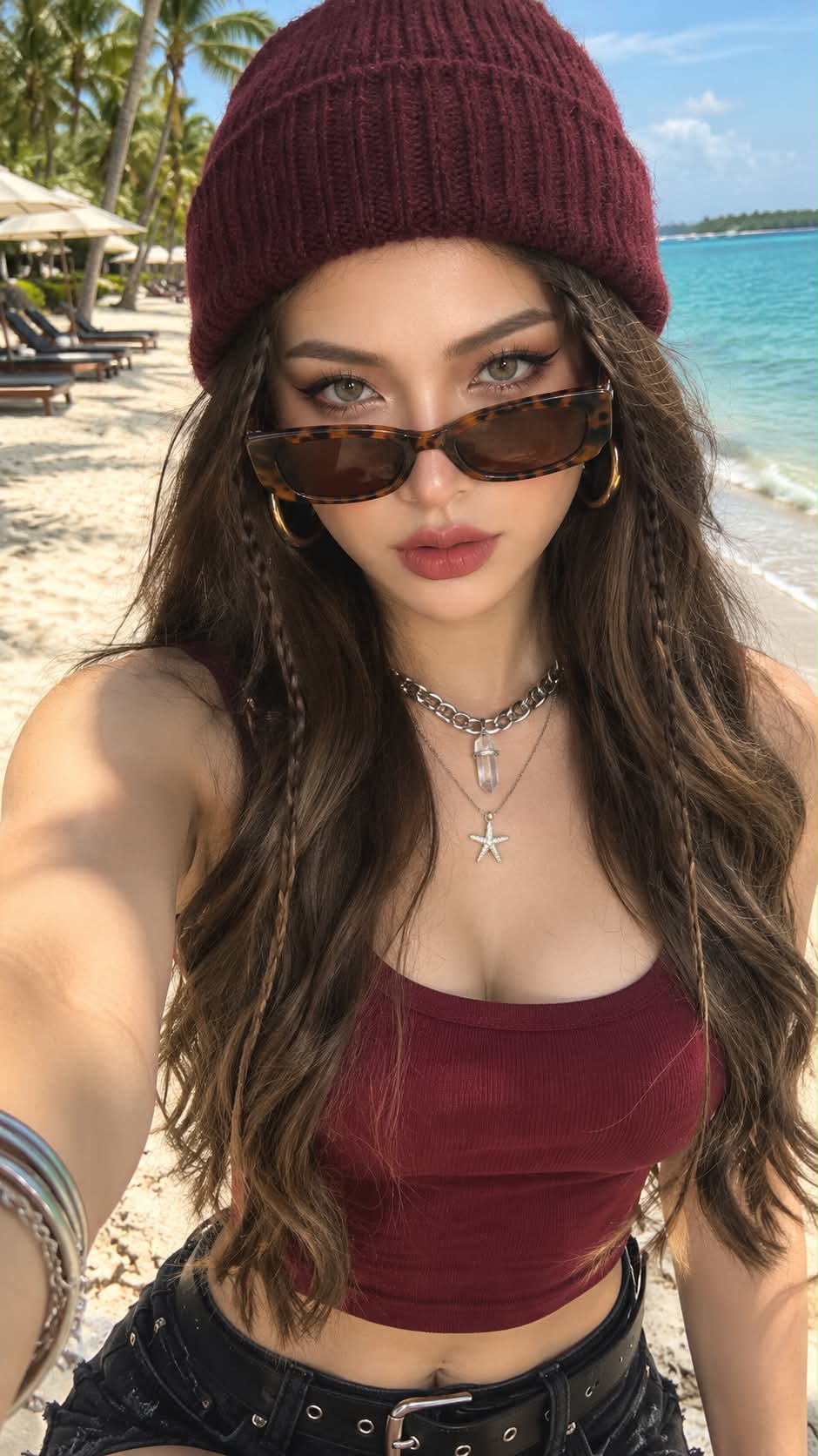 Confident Tropical Beach Selfie