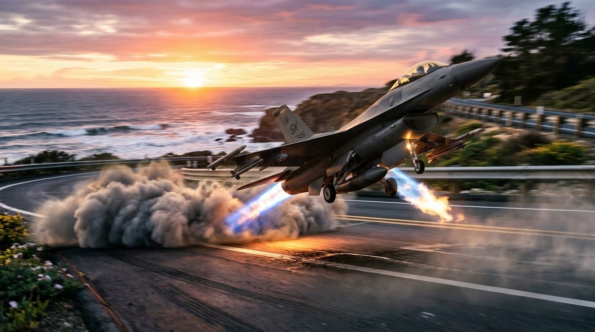 F-16 Fighter Jet Taking Off