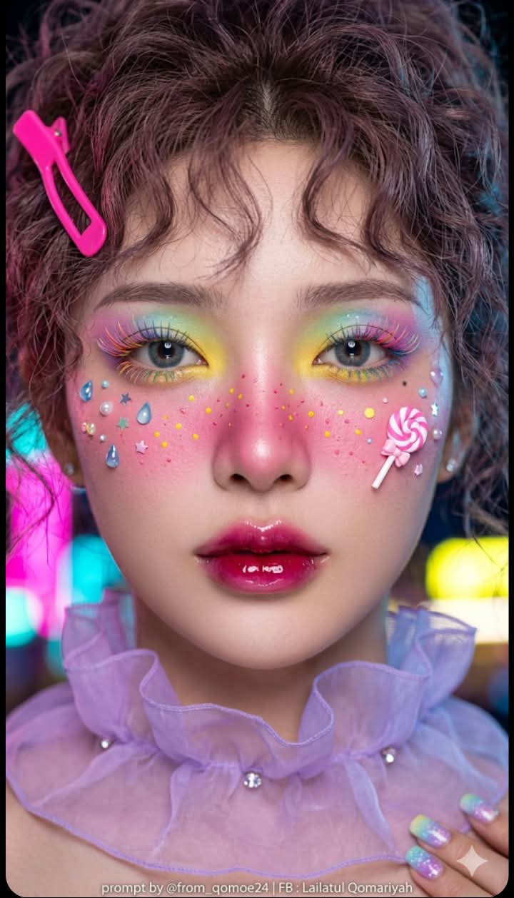 Photorealistic Kawaii Rainbow-Makeup Macro Portrait output 2