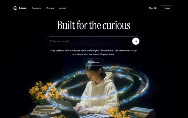 Dark Liquid-Glass Landing Page Hero